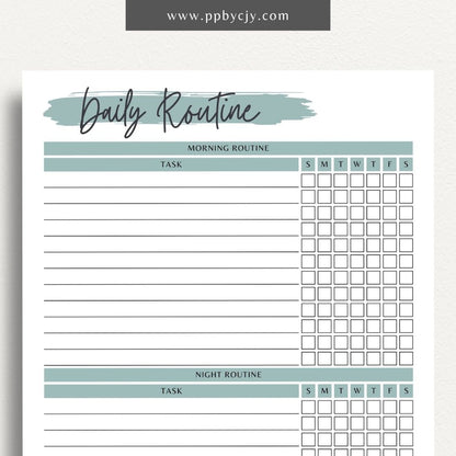 Daily Routine Printable Template – Digital download for planning and organizing daily schedules, tracking habits, and boosting productivity.