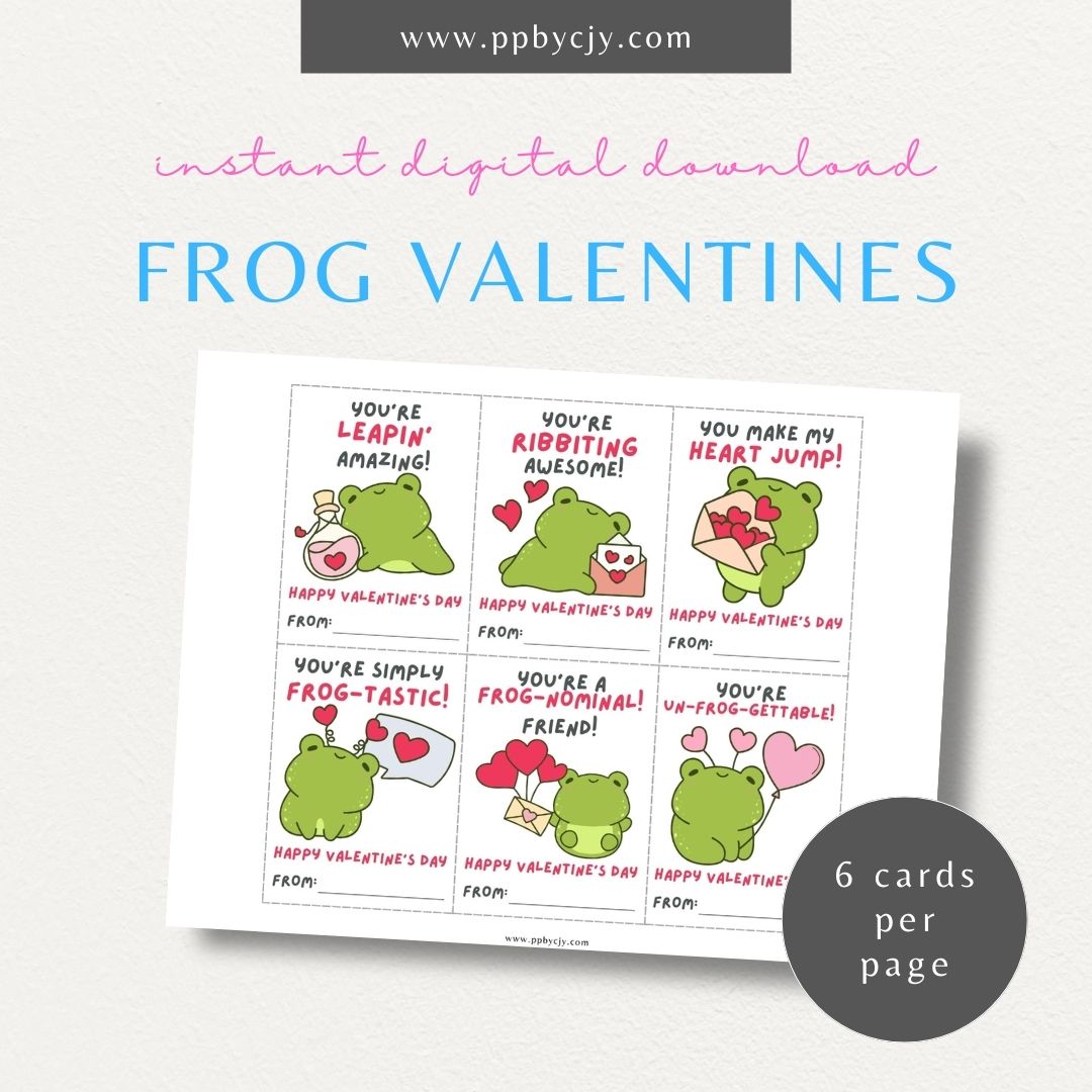 Frog-themed Valentine’s Day cards with cute frog designs and fun frog-themed quotes for a playful Valentine’s greeting.