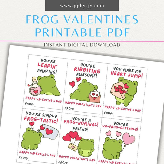 Frog-themed Valentine’s Day cards with cute frog designs and fun frog-themed quotes for a playful Valentine’s greeting.