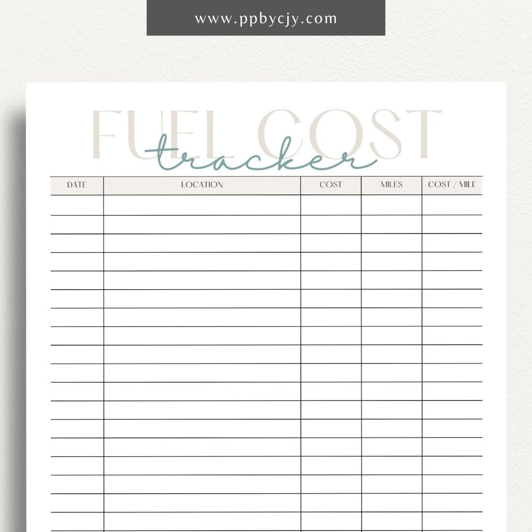 Fuel Cost Tracker Printable Template – Digital download for monitoring and managing fuel expenses and usage.