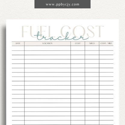 Fuel Cost Tracker Printable Template – Digital download for monitoring and managing fuel expenses and usage.