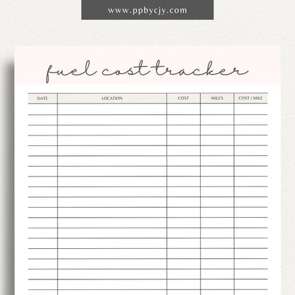 Fuel Cost Tracker Printable Template – Digital download for monitoring and managing fuel expenses and usage.