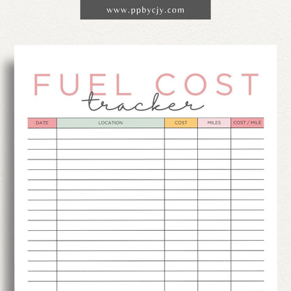 Fuel Cost Tracker Printable Template – Digital download for monitoring and managing fuel expenses and usage.