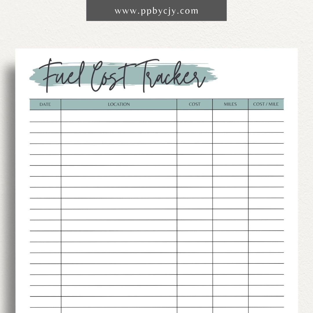 Fuel Cost Tracker Printable Template – Digital download for monitoring and managing fuel expenses and usage.