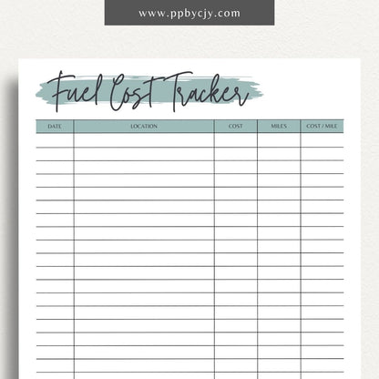 Fuel Cost Tracker Printable Template – Digital download for monitoring and managing fuel expenses and usage.