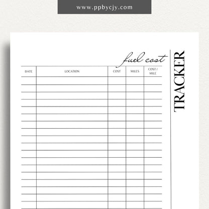 Fuel Cost Tracker Printable Template – Digital download for monitoring and managing fuel expenses and usage.