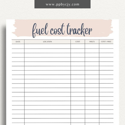 Fuel Cost Tracker Printable Template – Digital download for monitoring and managing fuel expenses and usage.