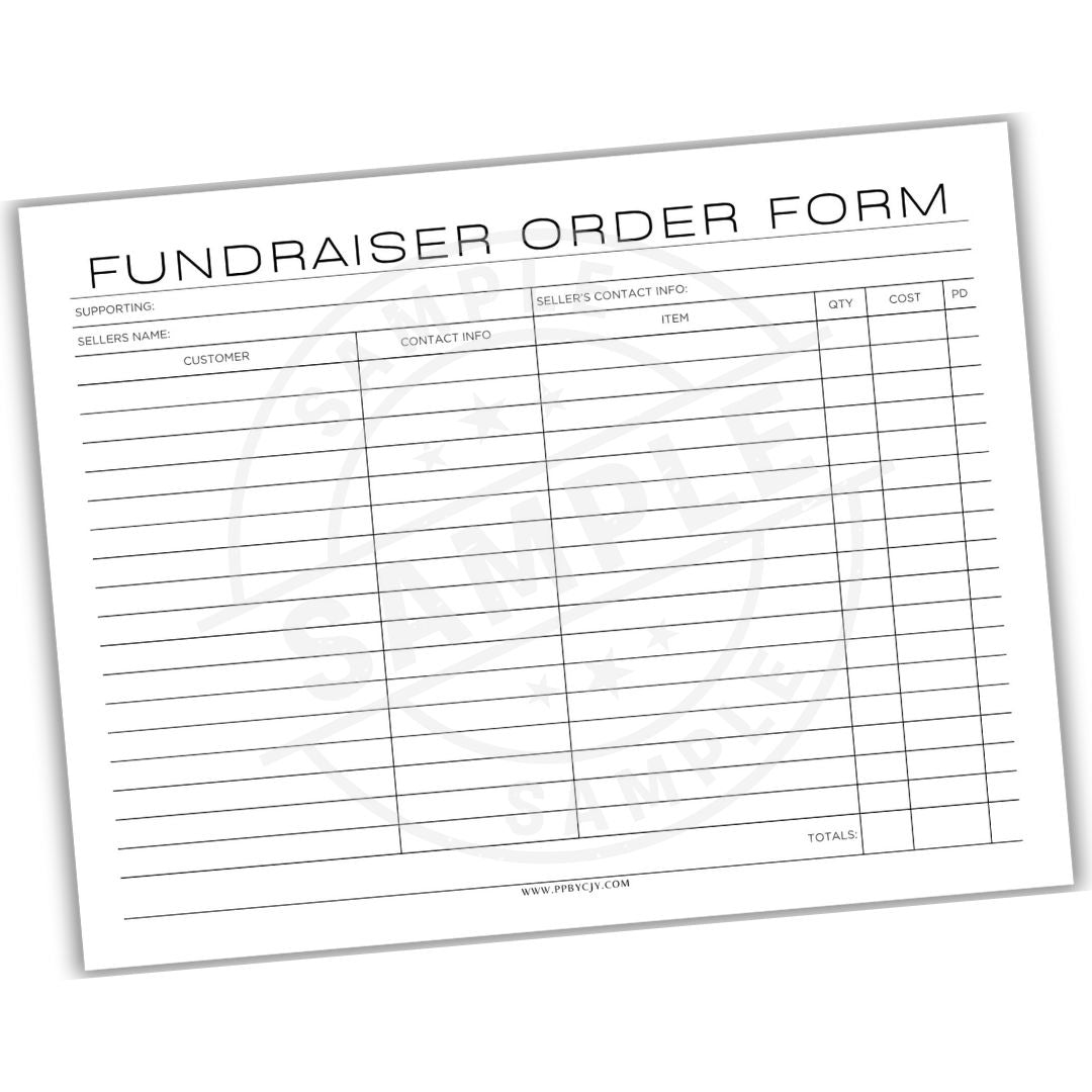 Fundraiser order form on a white background