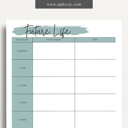 Future Life Yearly Goal Setting Printable Template – Digital download for planning and tracking annual goals and aspirations.