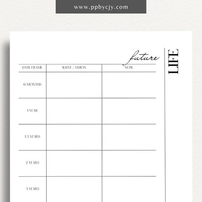 Future Life Yearly Goal Setting Printable Template – Digital download for planning and tracking annual goals and aspirations.