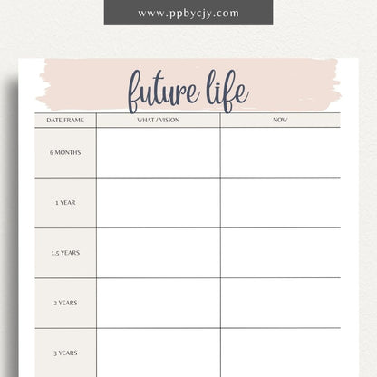 Future Life Yearly Goal Setting Printable Template – Digital download for planning and tracking annual goals and aspirations.