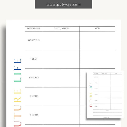 Future Life Yearly Goal Setting Printable Template – Digital download for planning and tracking annual goals and aspirations.