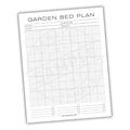Garden bed plan with grid layout on a white background