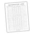 Generator log sheet with columns for date, operator, time, hours used, and reason for use on a white background.