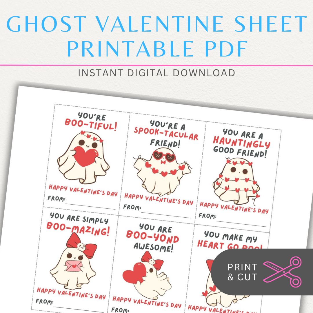 Ghost-themed Valentine’s Day cards with cute ghost designs and fun ghost-themed quotes for a spooky yet sweet Valentine’s greeting.