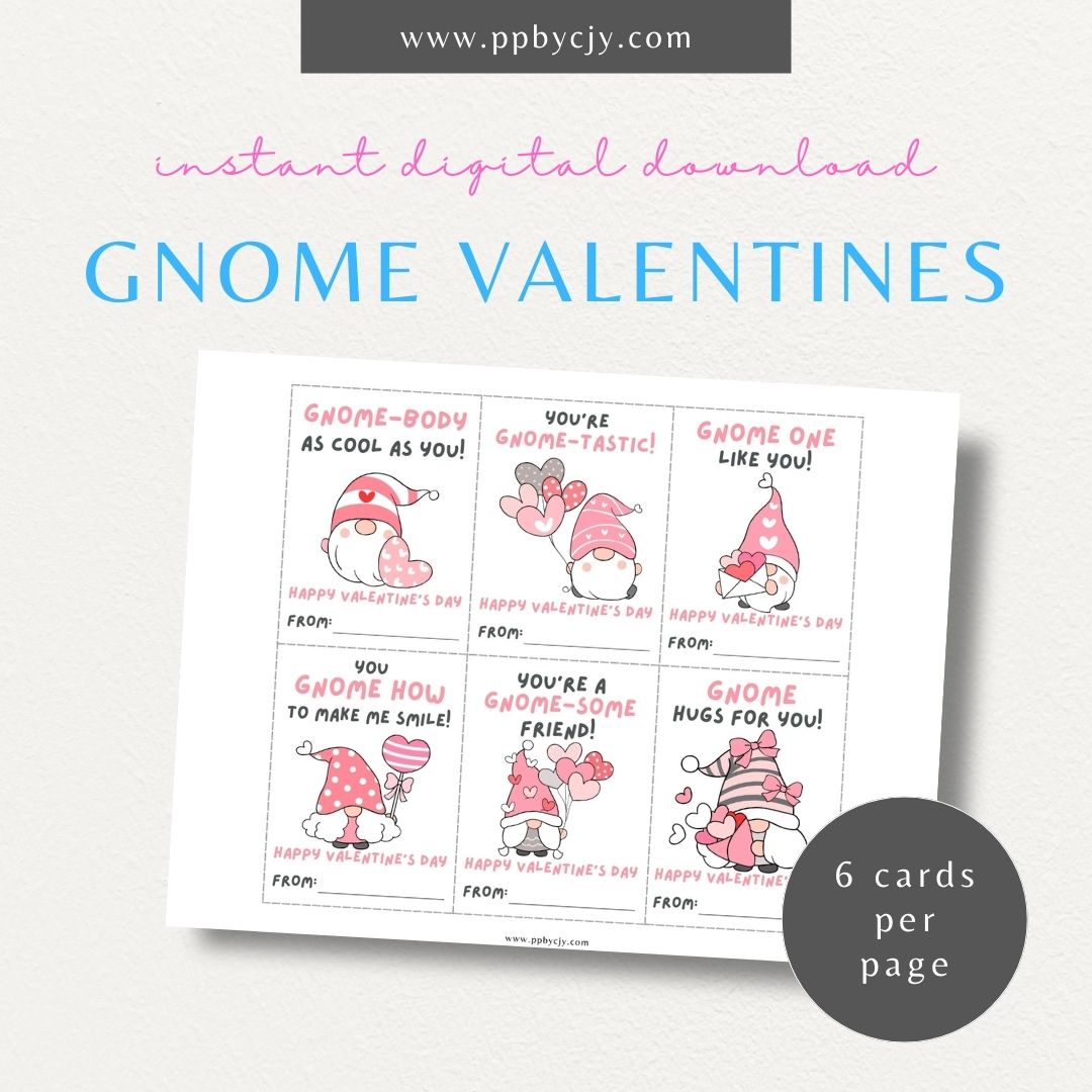 Gnome-themed Valentine’s Day cards with cute gnome designs and fun gnome-themed quotes for a whimsical Valentine’s greeting.

