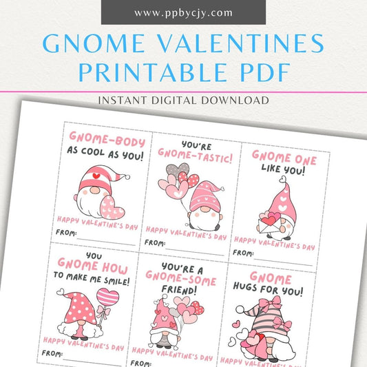 Gnome-themed Valentine’s Day cards with cute gnome designs and fun gnome-themed quotes for a whimsical Valentine’s greeting.
