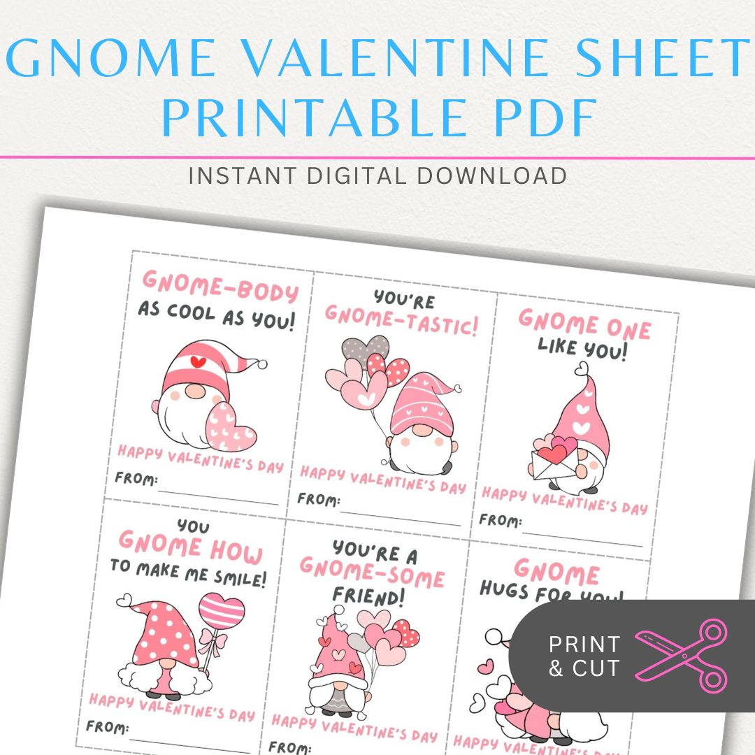 Gnome-themed Valentine’s Day cards with cute gnome designs and fun gnome-themed quotes for a whimsical Valentine’s greeting.
