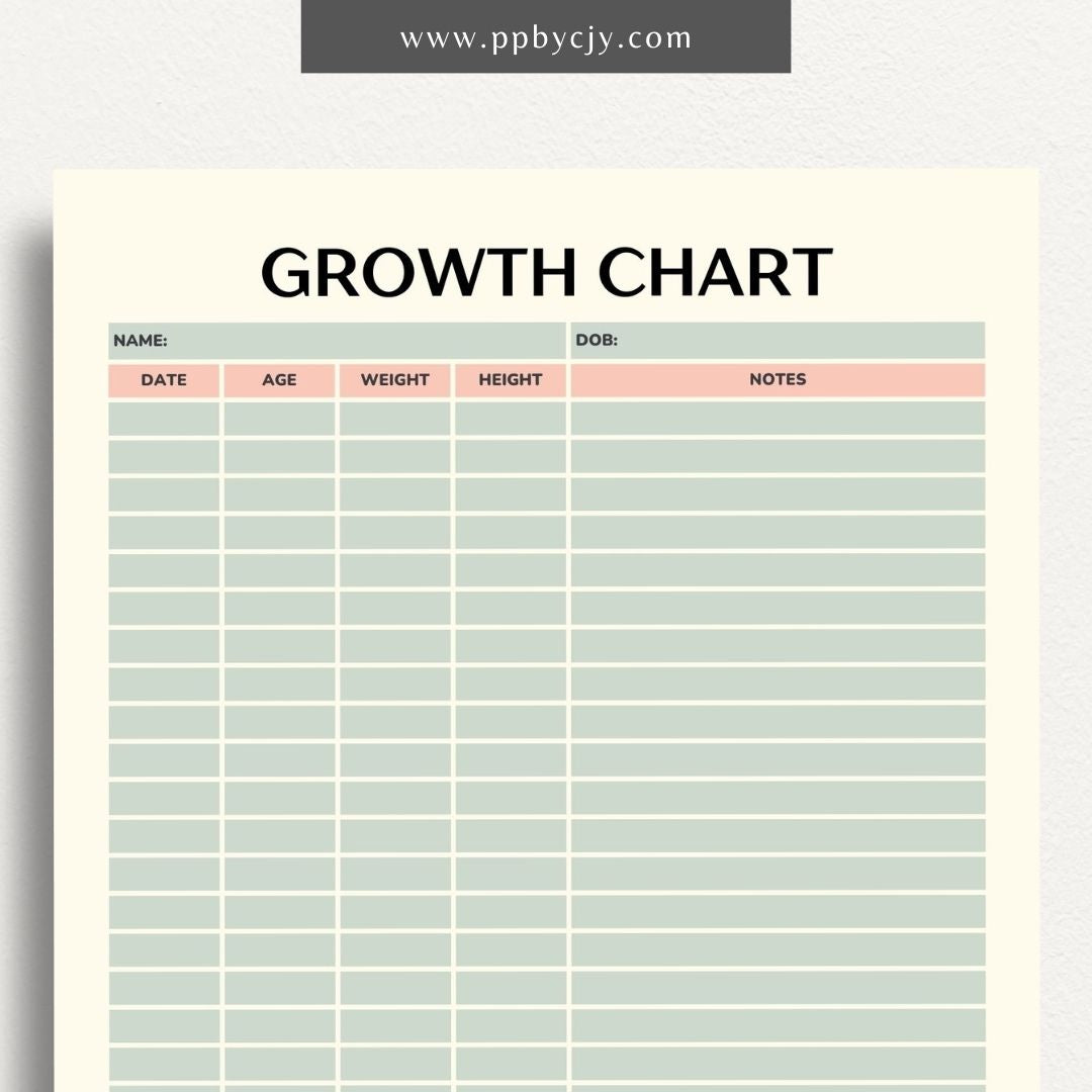 printable template page with columns and rows related to kids growth
