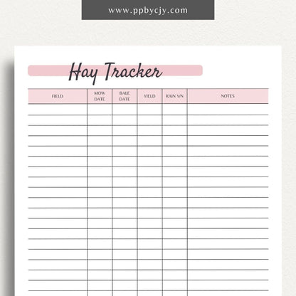 Hay Yield Tracker Printable PDF Template