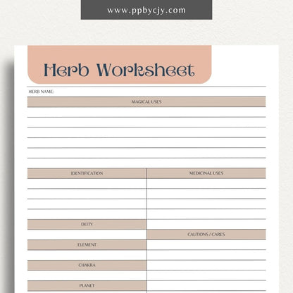 printable template page with columns and rows related to herb uses