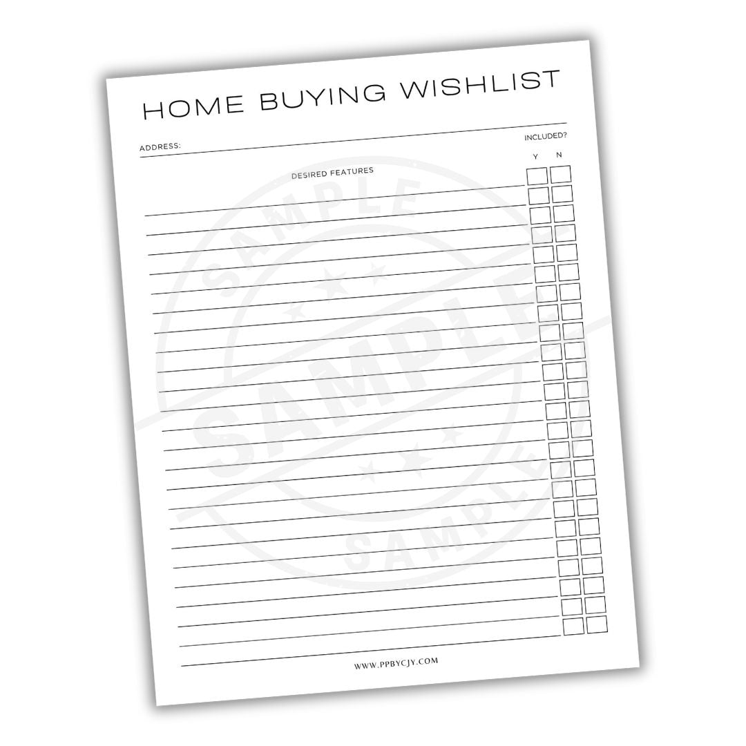 Home buying wishlist form on a white background