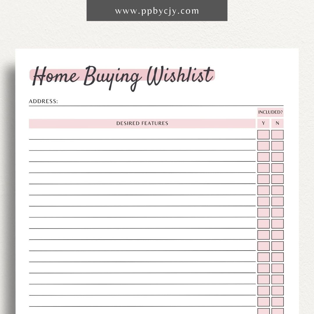 Home Buying Wishlist Printable PDF Template