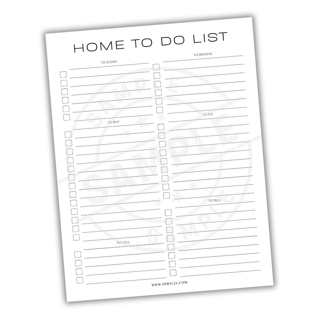 Home to do list sheet with checkboxes on a white background