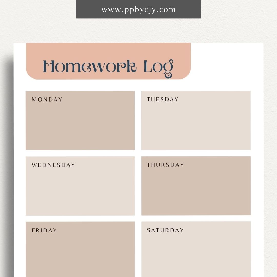 Homework Tracker Printable Template – Digital download for managing and tracking homework assignments, due dates, and completion status.