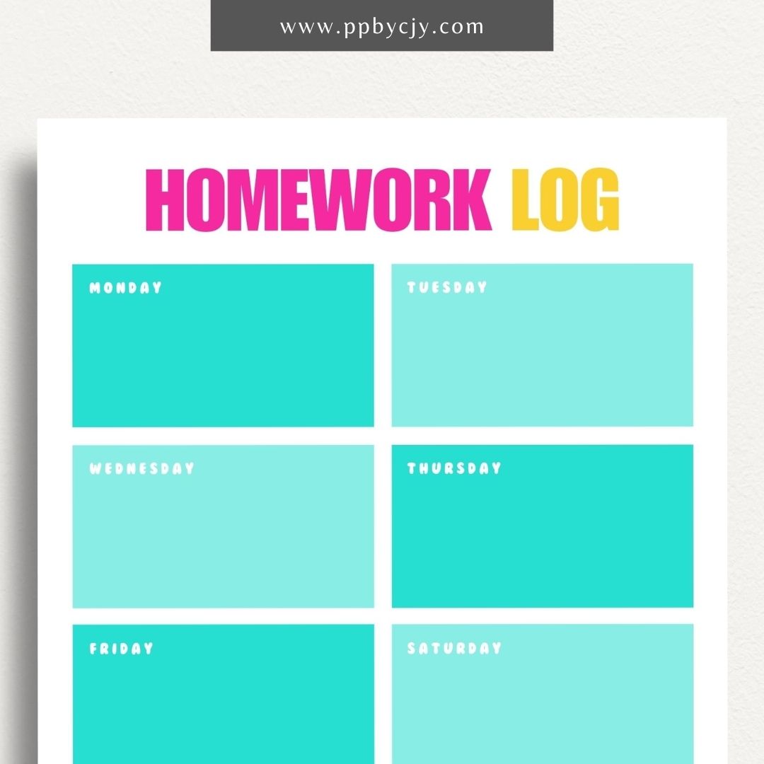 Homework Tracker Printable Template – Digital download for managing and tracking homework assignments, due dates, and completion status.