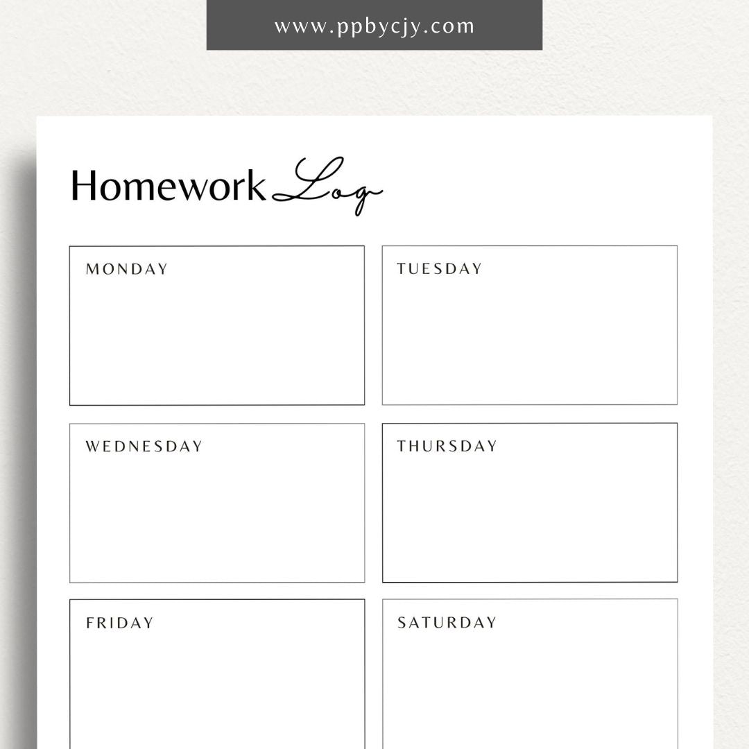 Homework Tracker Printable Template – Digital download for managing and tracking homework assignments, due dates, and completion status.