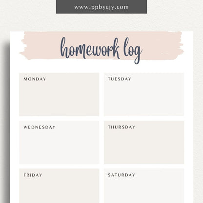 Homework Tracker Printable Template – Digital download for managing and tracking homework assignments, due dates, and completion status.