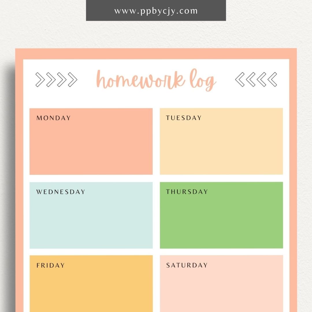 Homework Tracker Printable Template – Digital download for managing and tracking homework assignments, due dates, and completion status.