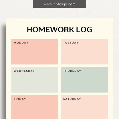 Homework Tracker Printable Template – Digital download for managing and tracking homework assignments, due dates, and completion status.