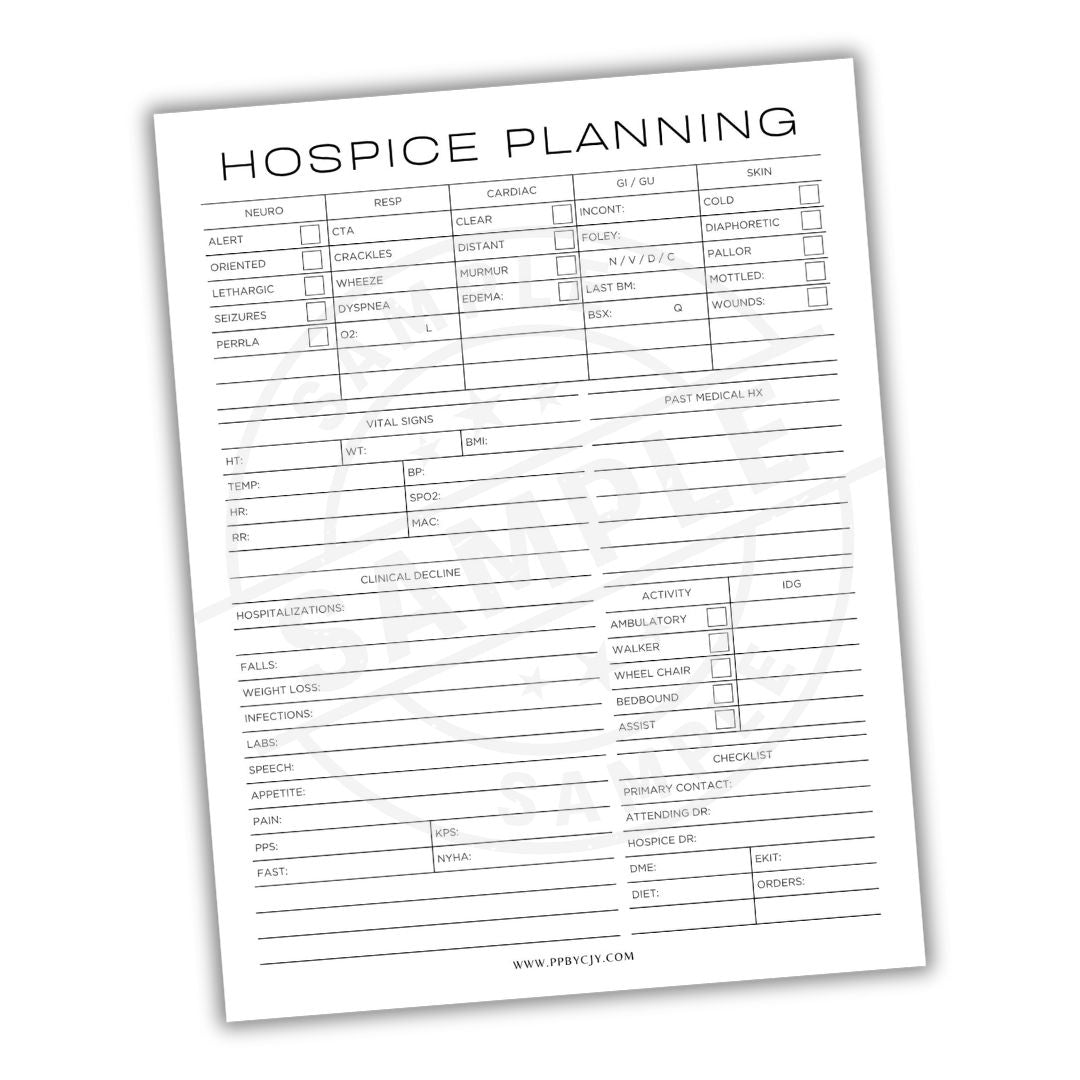 Hospice planning form on a white background