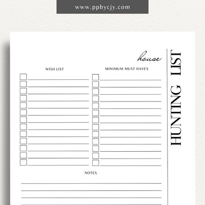 House Hunting Checklist Printable Template – Digital download for organizing and evaluating potential homes during your house search.