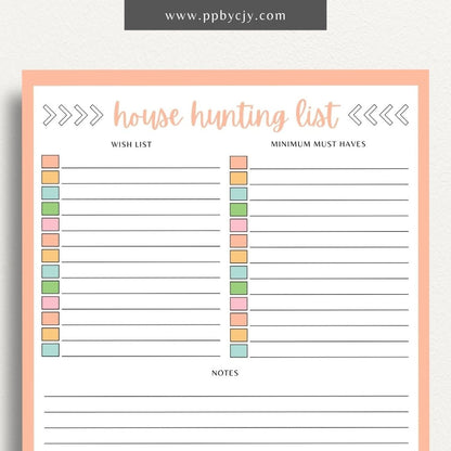 House Hunting Checklist Printable Template – Digital download for organizing and evaluating potential homes during your house search.