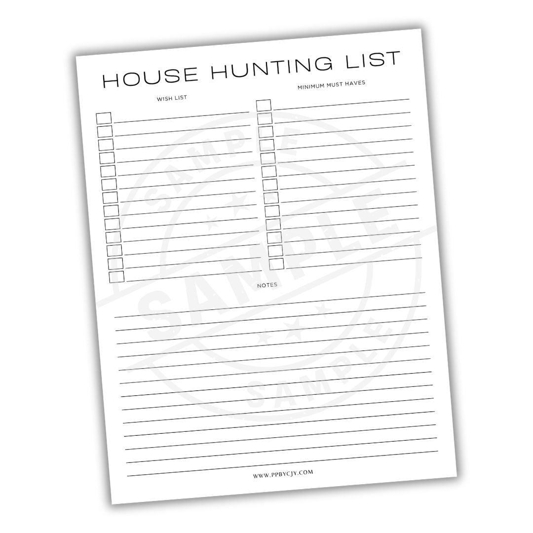 House hunting checklist on a white background