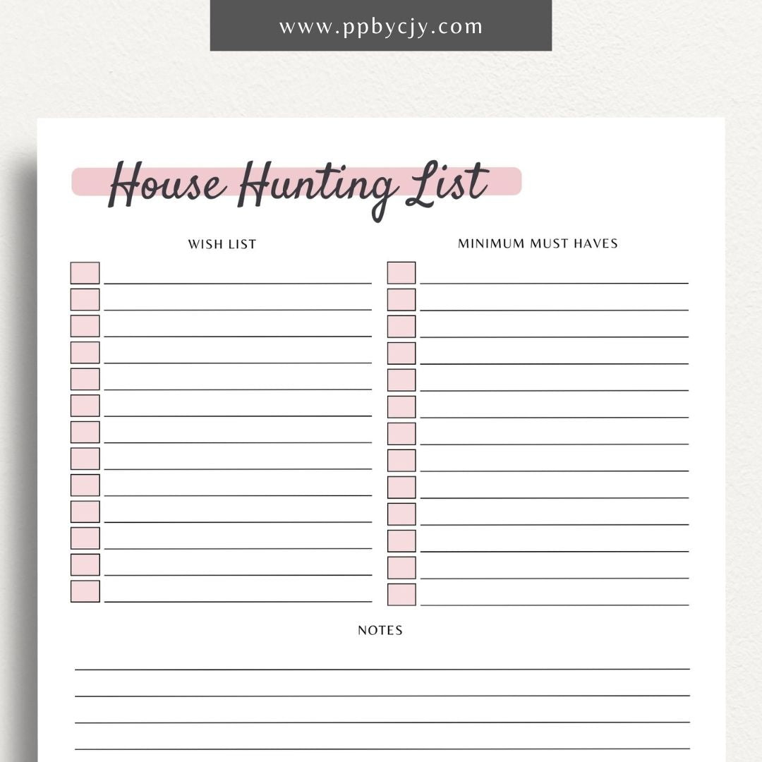 House Hunting Wishlist Printable PDF Template
