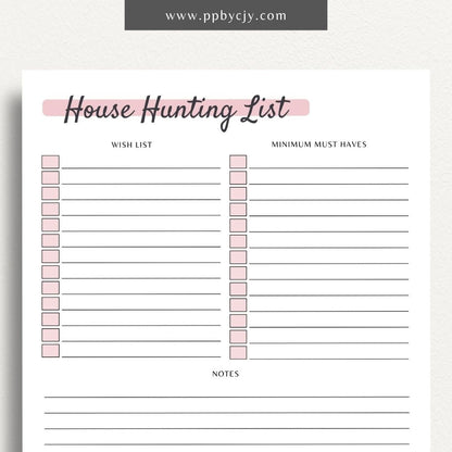 House Hunting Wishlist Printable PDF Template