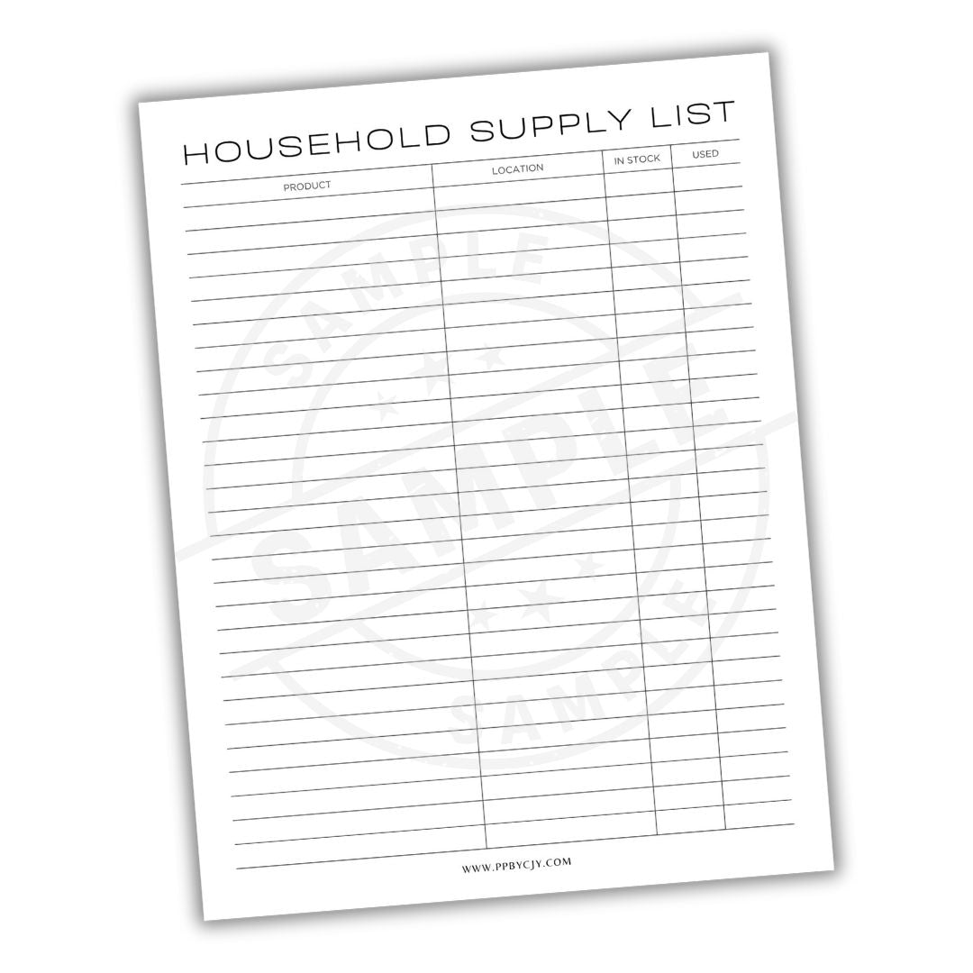 Blank household supply list on a white background
