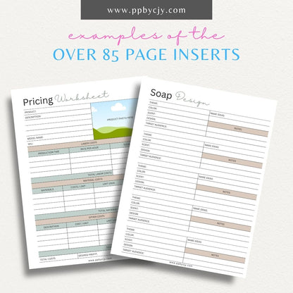 Soap Business Printable Planner – Digital download for managing and organizing various aspects of your soap business, including production schedules, inventory, orders, and marketing strategies