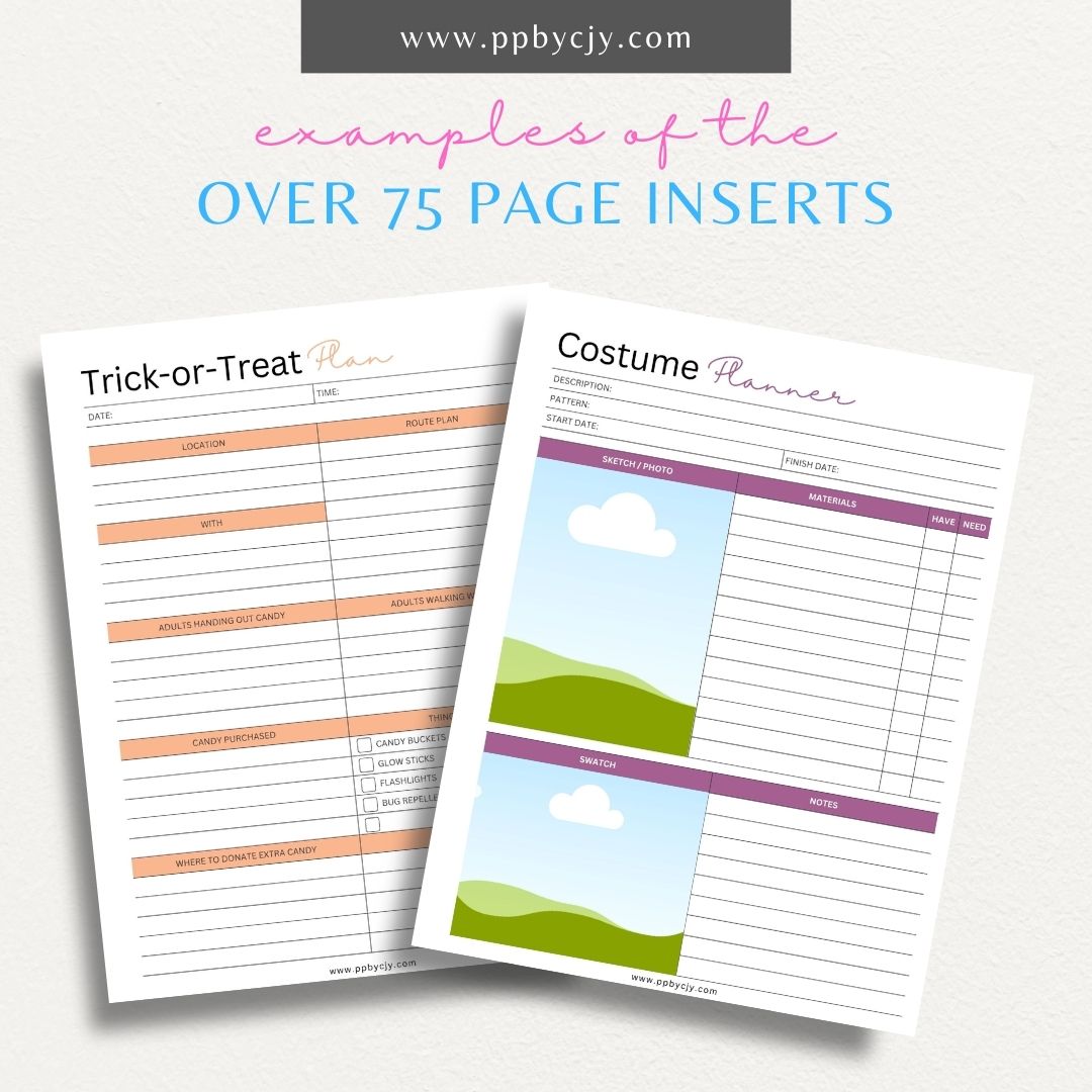 Halloween Holiday Planner Printable Template – Digital download for organizing and managing Halloween events, activities, and decorations.