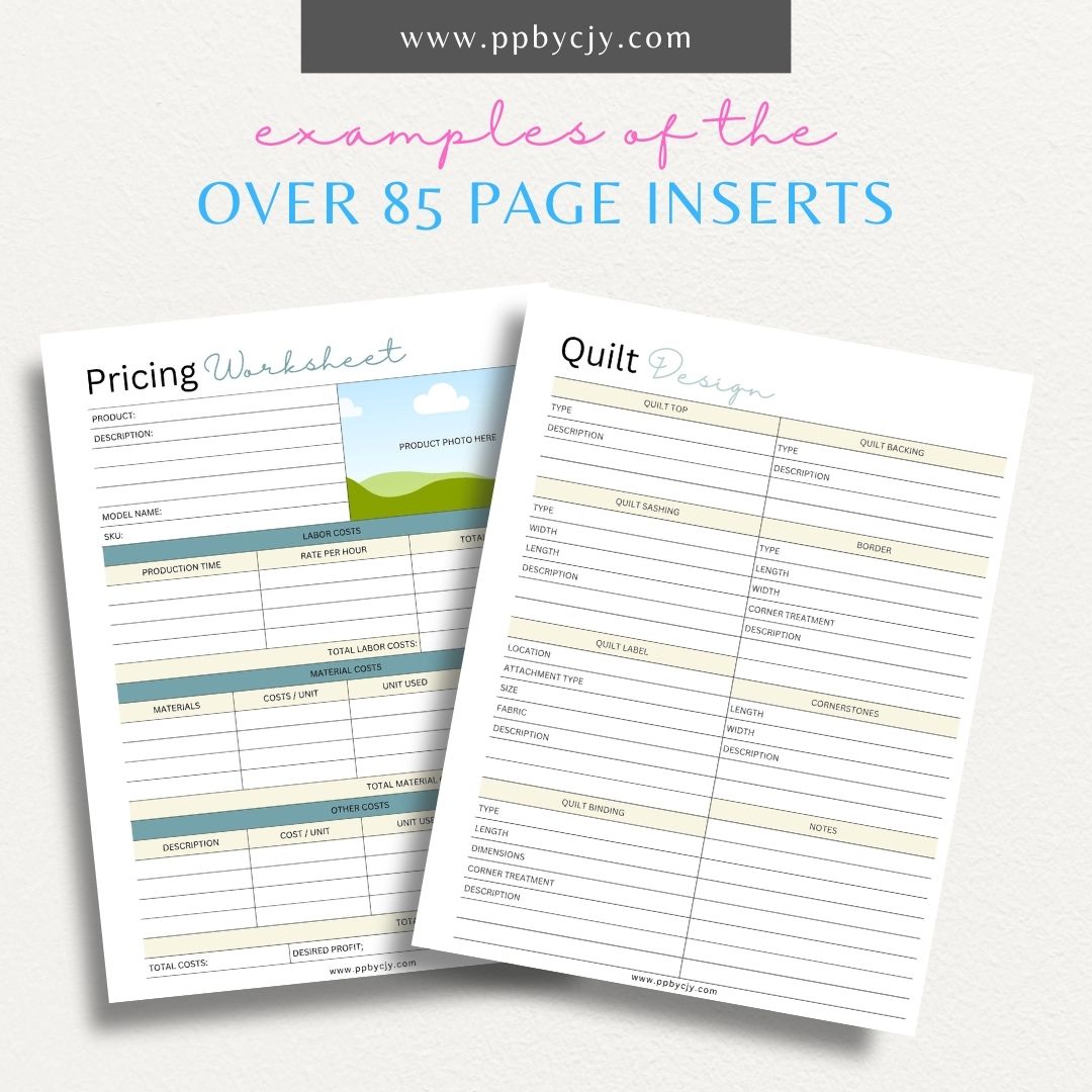 Quilt Business Printable Planner – Digital download for managing and organizing all aspects of your quilt business, from inventory to client orders