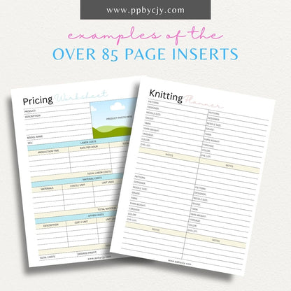 Knitting Business Planner Printable Template – Digital download for organizing and managing various aspects of your knitting business, including projects, inventory, and customer orders.