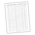Sheet for instrument practice with columns for date, name, instrument, start time, and end time.