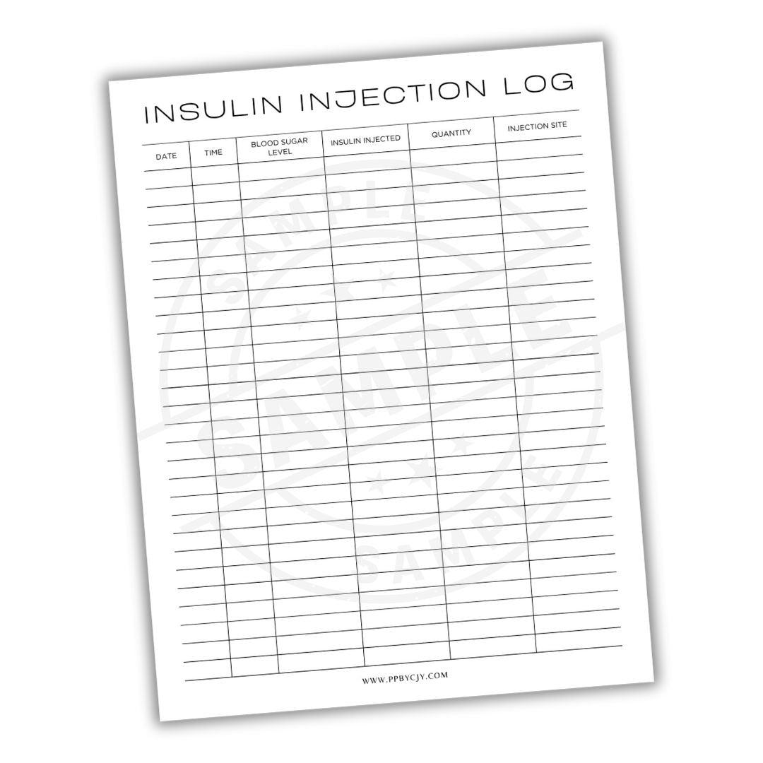 Insulin injection log sheet on a white background
