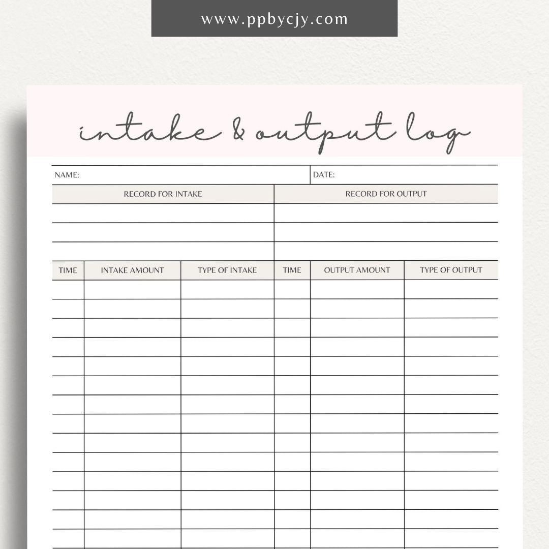 printable template page with columns and rows of squares related to patient intake and output tracking