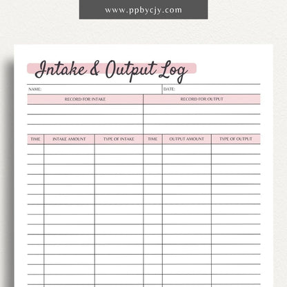 Intake & Output Log Printable PDF Template