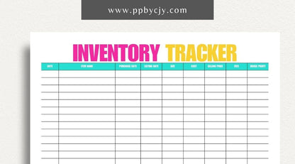 Inventory Tracker Printable Template – Digital download for managing and monitoring stock levels, item details, and inventory movements.